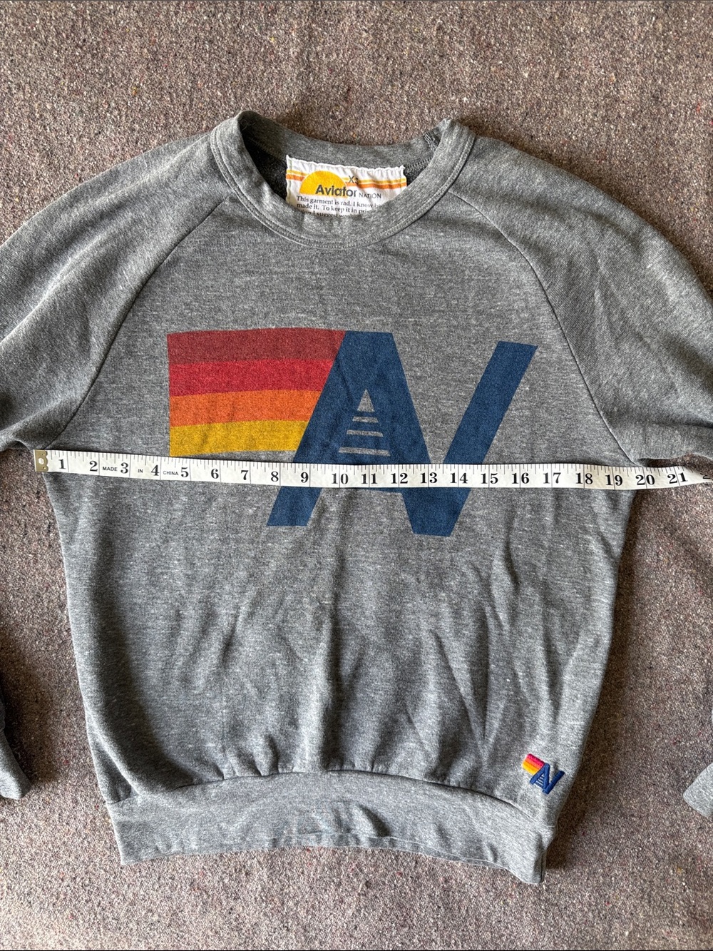 Aviator Nation Unisex Gray Crewneck Sweatshirt with Retro Stripe Logo (Size XS) - Picture 5 of 7